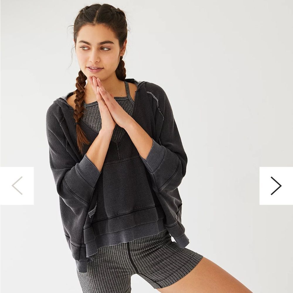 Free People Bonfire Hoodie Relaxed Fit V-Neck Hooded Layered Hem Women Medium